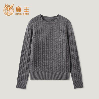 King Deer/鹿王山羊绒圆领坑条毛衣女式新款针织羊绒衫L805493
