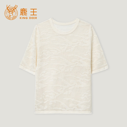 鹿王桑蚕丝镂空针织短袖女T恤