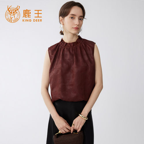 King Deer/鹿王夏季新款桑蚕丝背心无袖女设计感香云纱无袖小衫