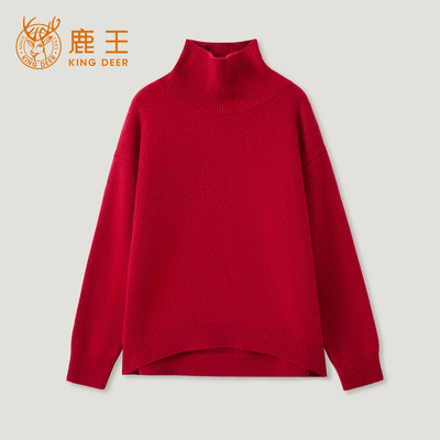 King Deer/鹿王100%山羊绒高领套头长袖插肩袖针织羊绒衫L805489