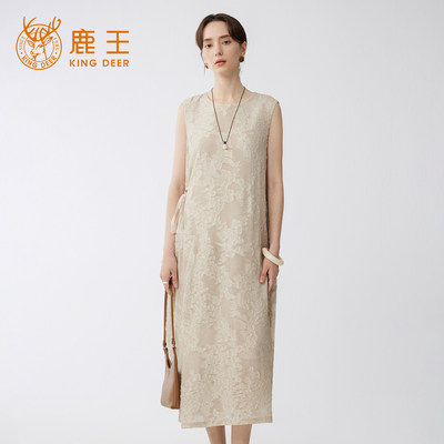 King Deer/鹿王桑蚕丝剪花连衣裙女士夏季新款气质新中式真丝长裙
