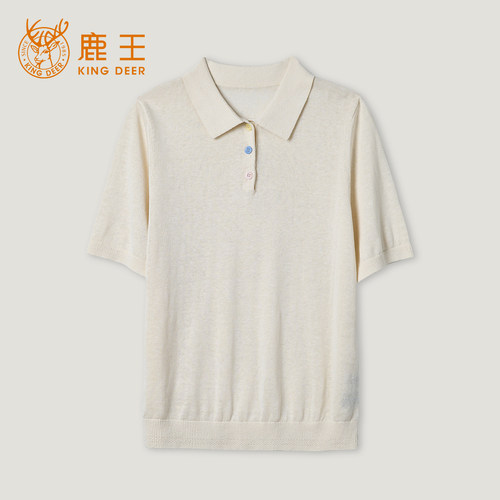 鹿王桑蚕丝亚麻纯色短袖POLO衫