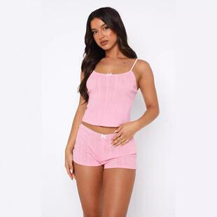 Two piece camisole bow vest shorts casual set