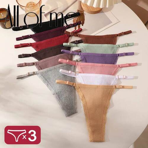 3Pcs G-String Cotton Lace Women Thongs Lingerie Low Rise Pan