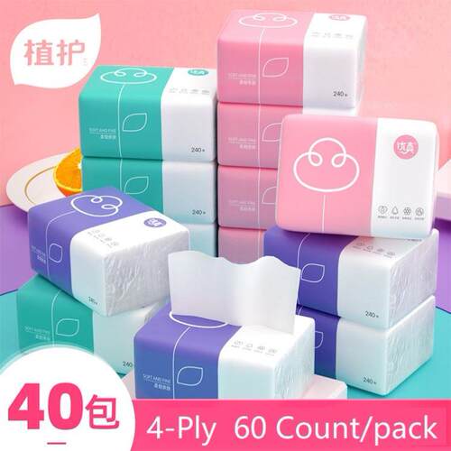 Facial Tissue Napkin Paper 4 Ply Scentless 60 Count 40Packs