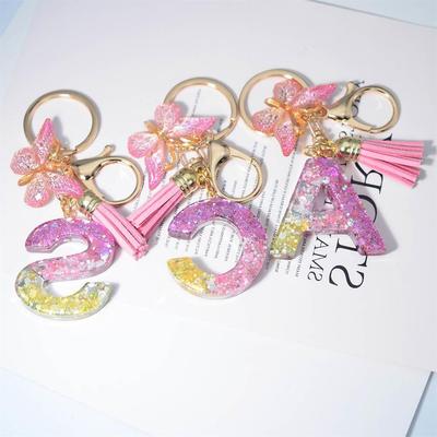 Cute Resin A-Z Initials Letter Keychain Pink Sparkle Butterf