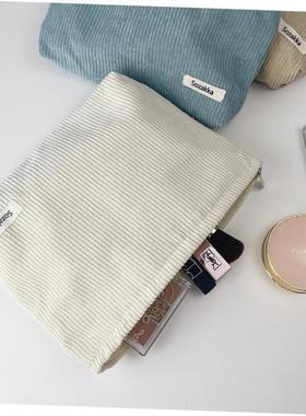 Corduroy Women Cosmetic Bag Cotton Cloth Makeup Pouch Hand T