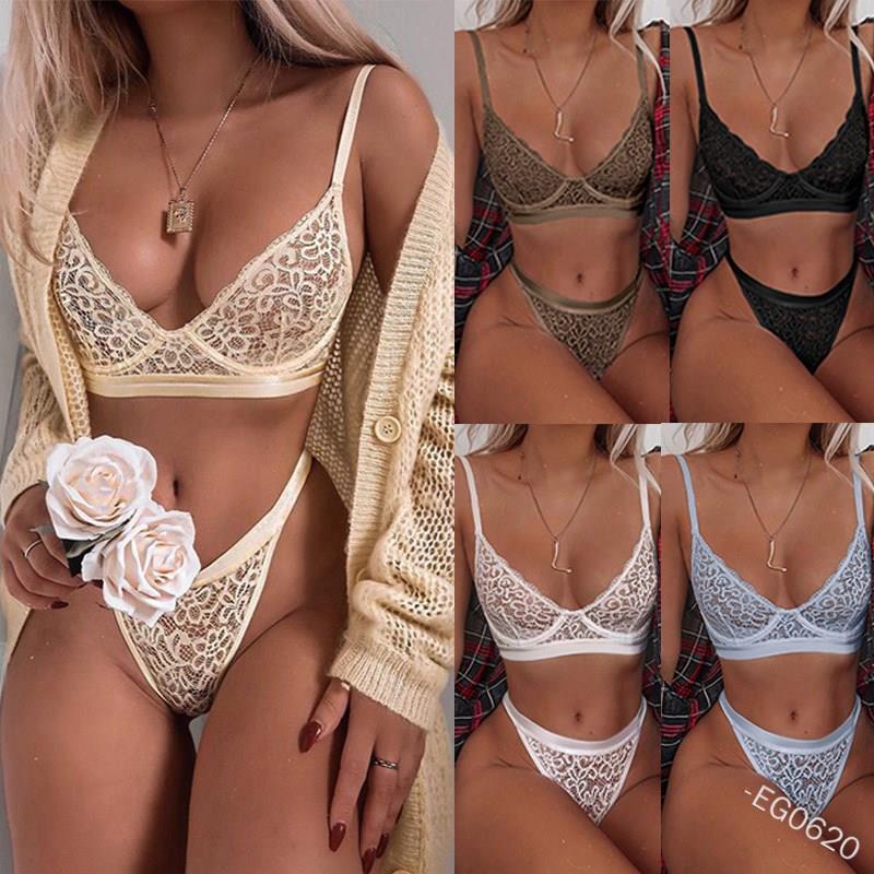Women Bra And Panty Set Fashion Ladies Transparent Lace Thre
