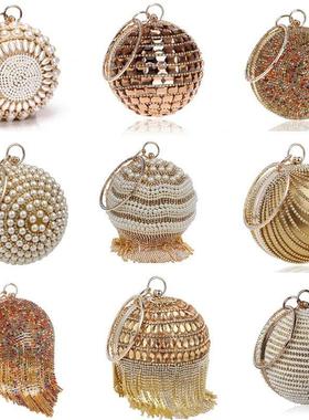 SEKUSA Ball Diamond Tassel Women Party Metal Crystal Clutche