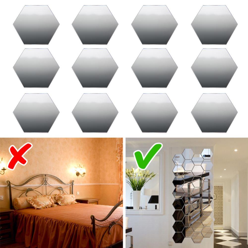 48pcs Hexagon Mirror Wall Stickers DIY Art Wall Decoration L