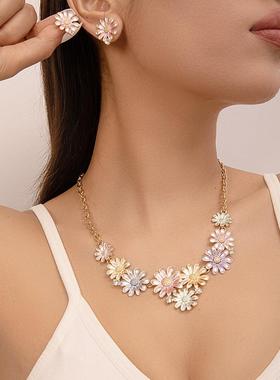 Cross border colorful pendant alloy necklace earrings项炼