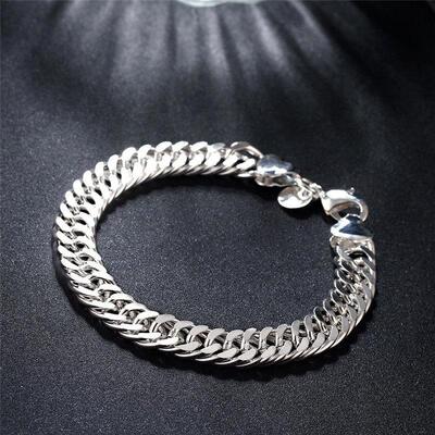 Noble 925 Sterling Silver Square Solid Chain Bracelet For