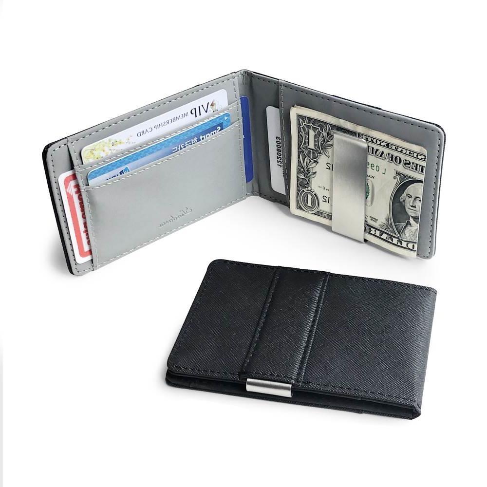 SaleSolid Men's Thin Bifold Money Clip Leather Wallet wi