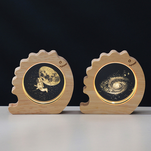 发光恐龙木框水晶小夜灯摆件生日礼物送同学孩子男生高级感元旦节