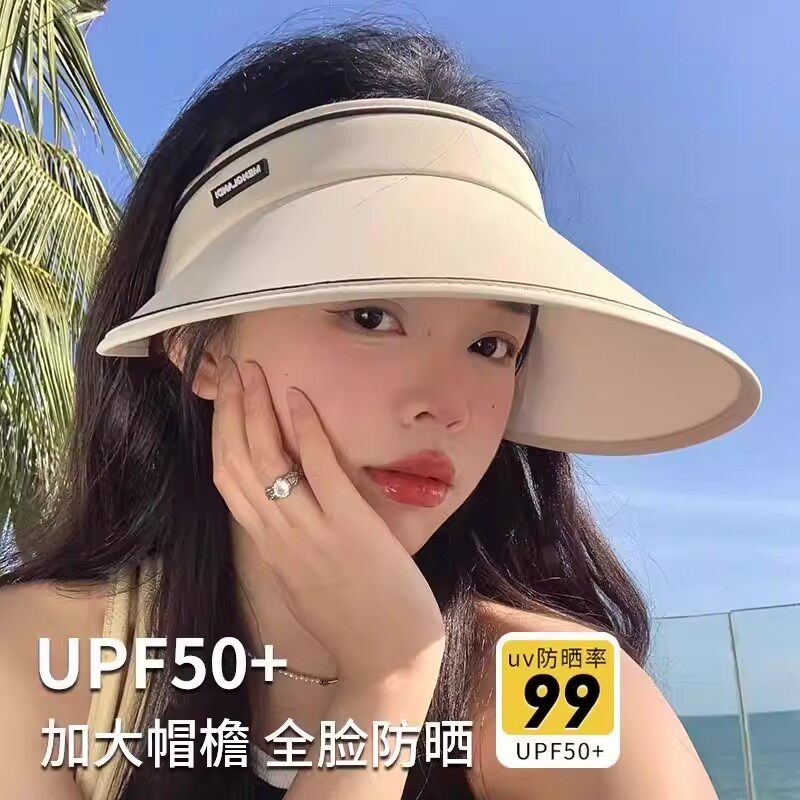 夏季空顶uv防晒帽女紫外线遮阳帽户外骑车太阳帽多巴胺糖果系帽子