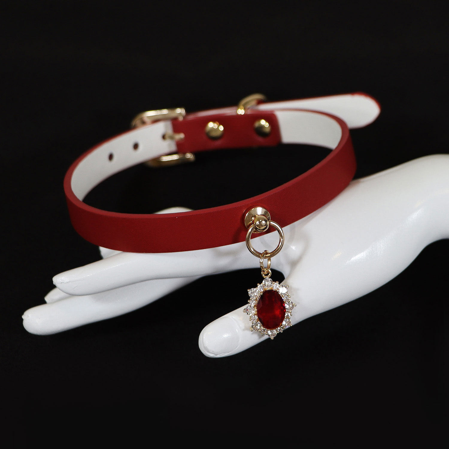 小众彩宝带钻皮质项圈choker