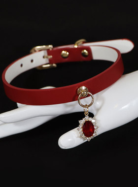 小众彩宝带钻皮质项圈choker