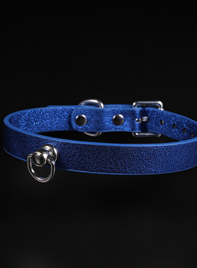 极简风蓝色皮质choker项圈酷感