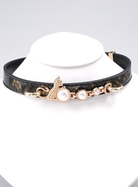 小众蛇纹皮猫珍珠choker项圈