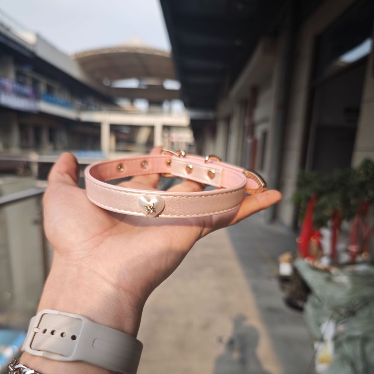 日系可爱爱心马衔扣皮质项圈