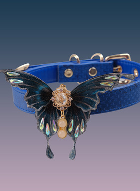 轻奢宝蓝皮质闪粉水滴蝴蝶项圈