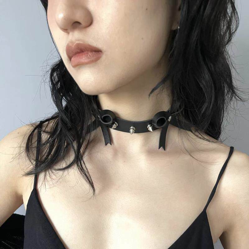 重工蝴蝶结铆钉CHOKER皮质项链