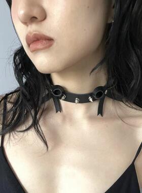 重工蝴蝶结铆钉CHOKER皮质项链