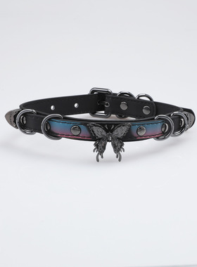 甜酷撞色温变蝴蝶项圈