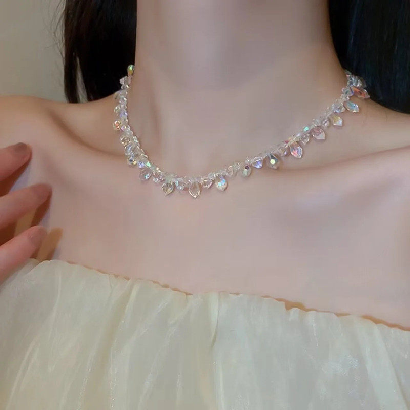 ins彩光水晶锁骨链女轻奢小众