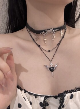 酷感十字恶魔心多层choker项圈
