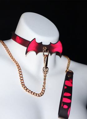 黑色温变金属链条蝙蝠项圈项链