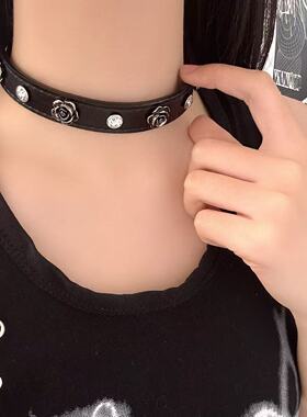 山茶花闪钻暗黑朋克choker项圈