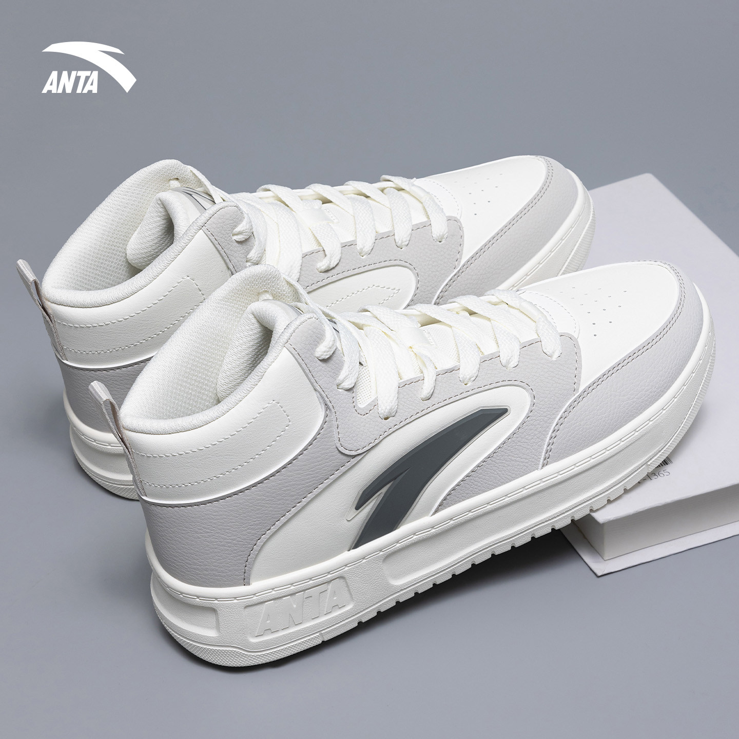 安踏轻松高帮板鞋男款春季新款厚底增高运动鞋百搭休闲高帮男鞋子