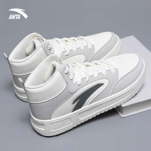 安踏轻松高帮板鞋男款春季新款厚底增高运动鞋百搭休闲高帮男鞋子