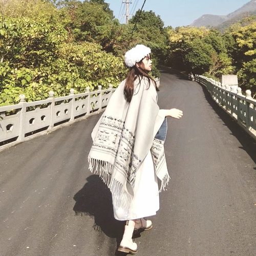 旅游大披肩双面外搭双面流苏