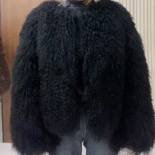 滩羊毛外套冬季女士V领皮草外套外贸正品出口整皮整版皮毛一体