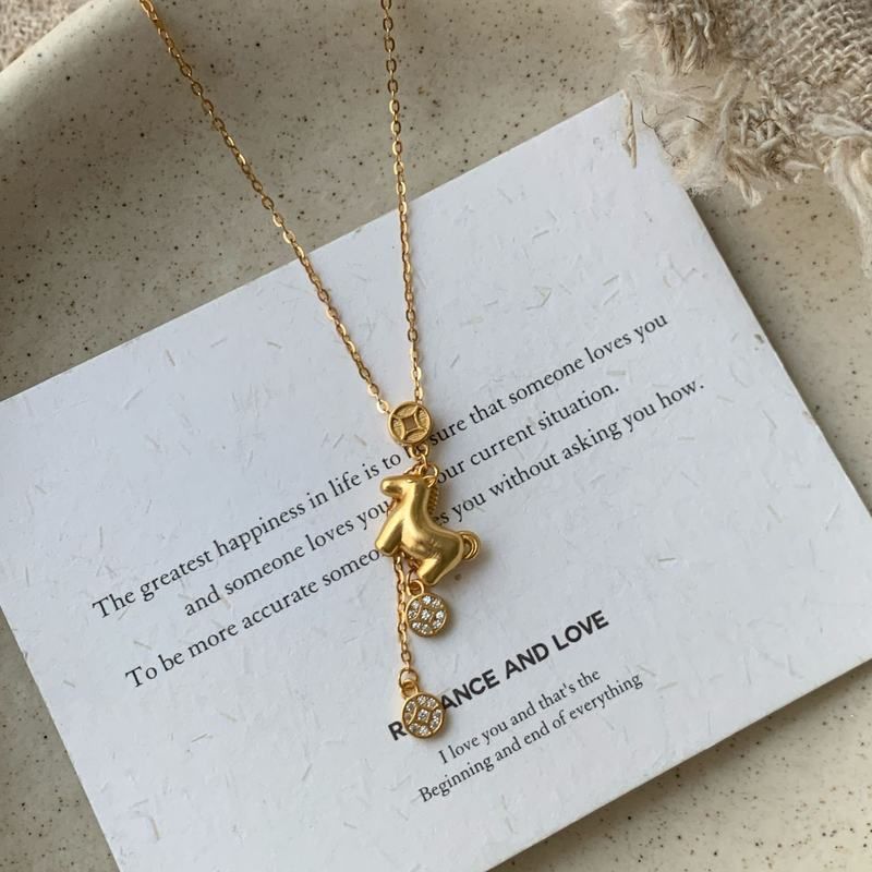 S925纯银中古马上有钱小马铜钱项链女韩国高级感小红书爆款锁骨链