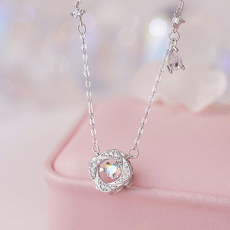 足银S999轻奢莫比乌斯爱心锆石项链仙女风甜美小众气质锁骨链