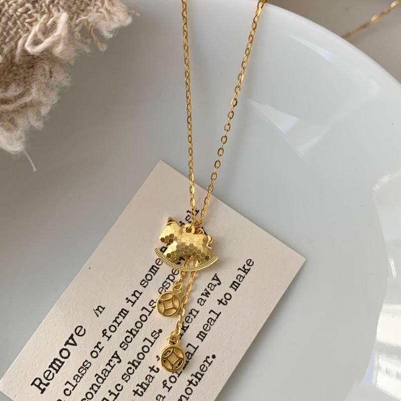 S925纯银碎冰冰木马铜钱项链女款韩国小众设计高级感小红书锁骨链