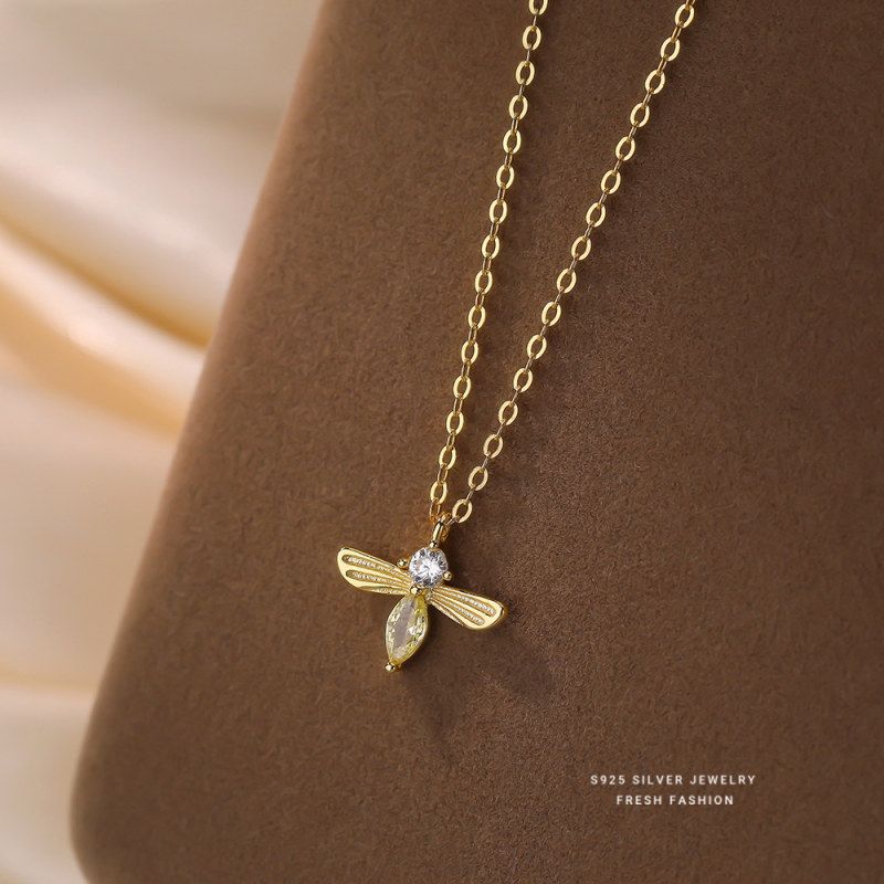 S925纯银甜酷风锆石小蜜蜂项链女韩版ins百搭小众设计个性锁骨链