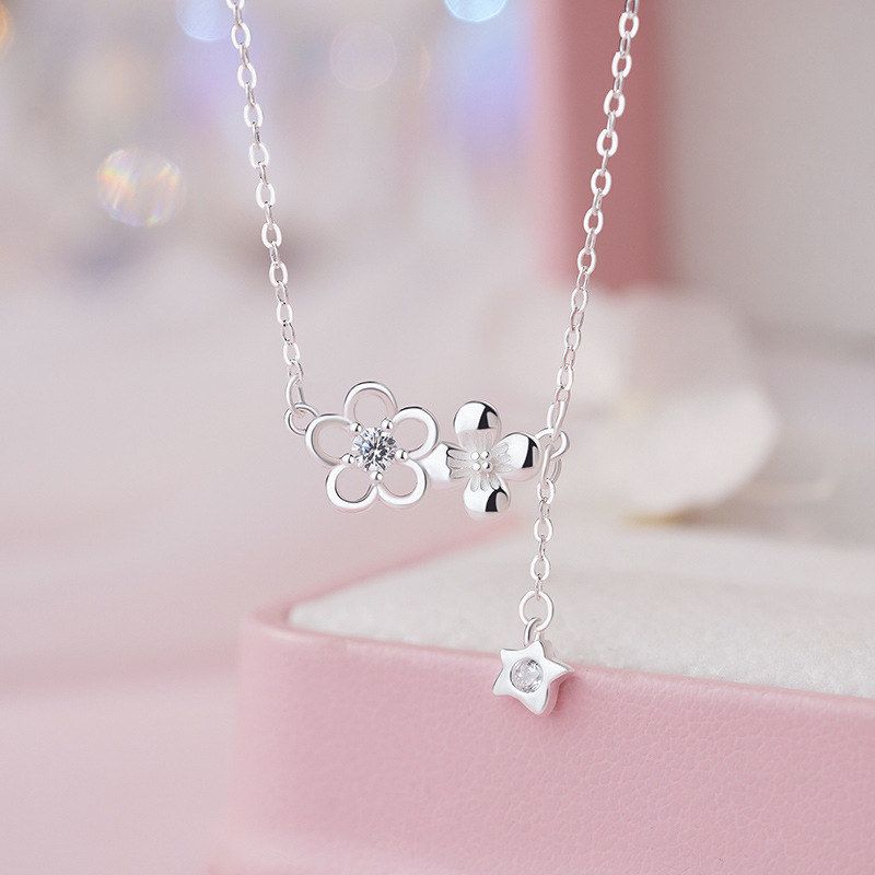 足银S999镂空花朵流苏项链个性小清新吊坠优雅百搭可爱锁骨链