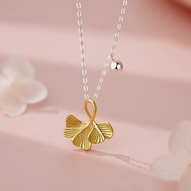 足银S999银杏叶项链轻奢吊坠古风清新简约森系法式锁骨链