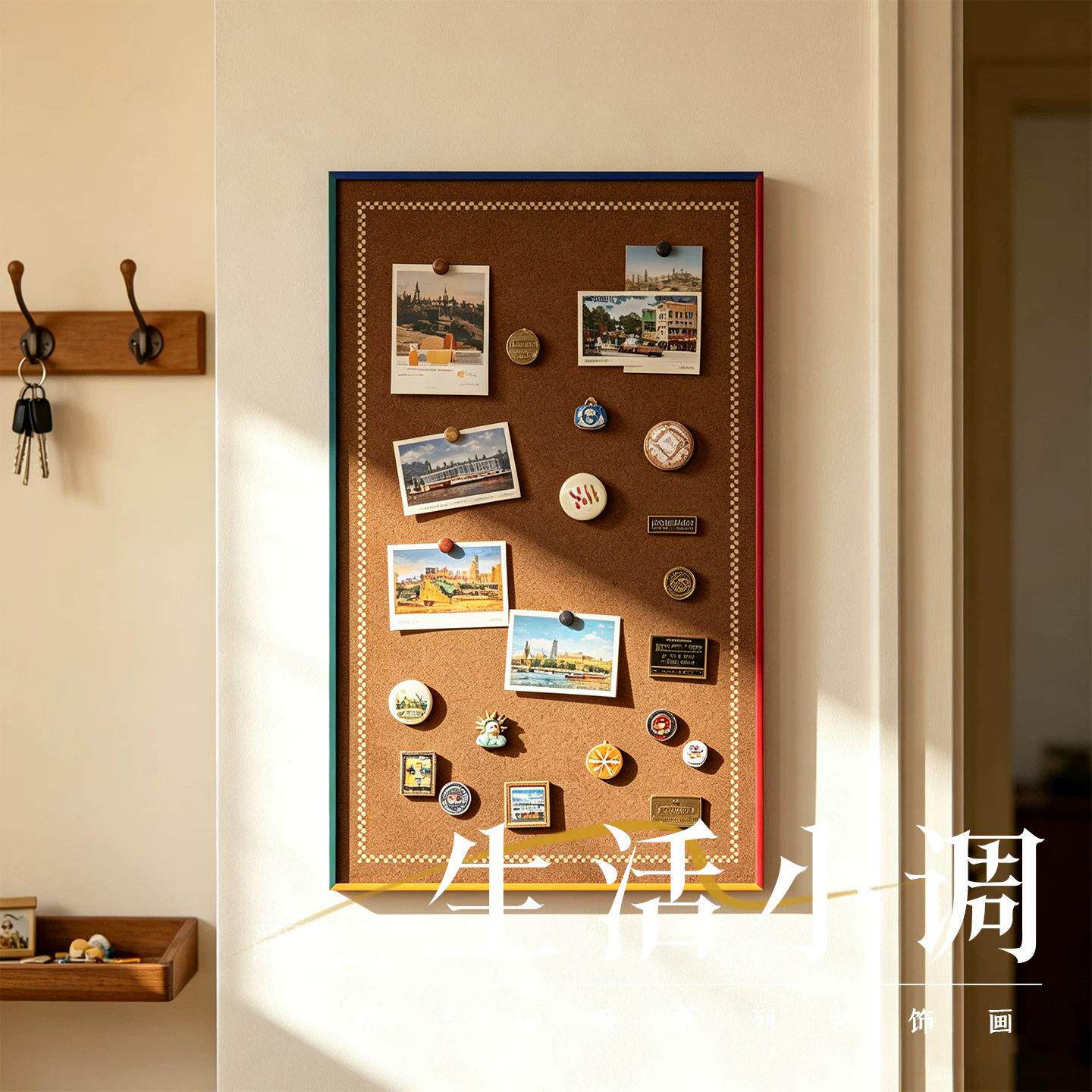 不锈钢磁吸照片墙挂画冰箱贴展示板装饰画中古风客厅餐厅玄关壁画