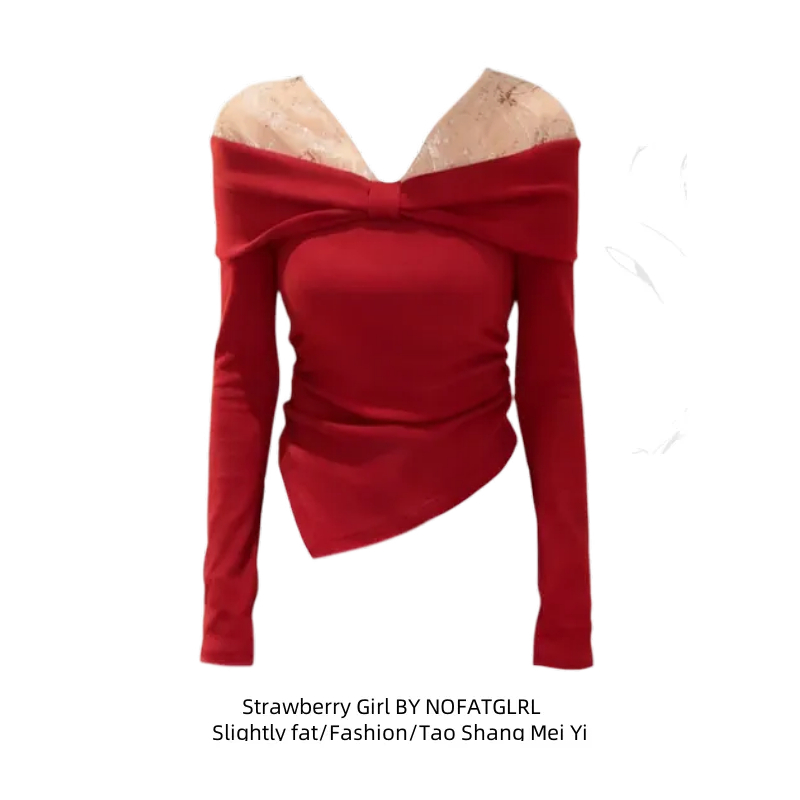 大码胖MM性感一字领扭结针织衫