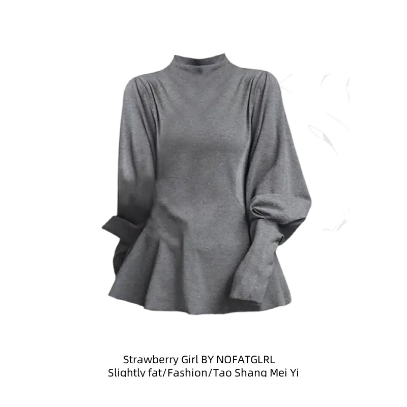 大码胖灰色半高领长袖恤女新款秋冬季巨好看的收腰显瘦设计感上衣,女装/女士精品,大码内搭,淘宝优惠券,粉丝福利购,淘宝优惠卷
