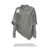 千金风miu系斗篷针织衫 女秋冬慵懒松弛感毛衣气质设计感大码 上衣