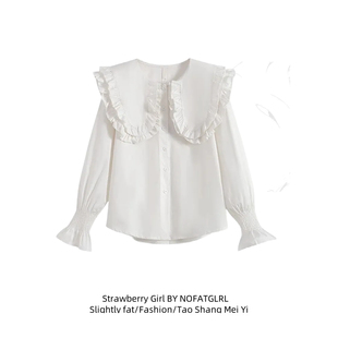 秋冬宽松显瘦泡泡袖 衬衫 衬衣女 学院风大片双层娃娃领设计长袖 大码