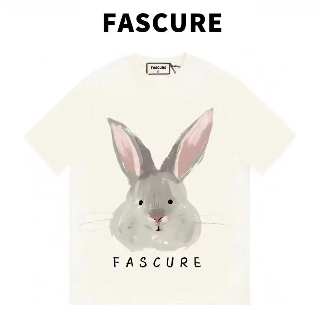 FASCURE大耳朵兔兔直喷工艺ovesizeT恤纯棉圆领短袖夏季新款宽松