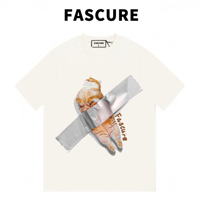 【FASCURE】粘人猫咪萌ins情侣夏日高定270G纯棉宽松女款圆领短袖