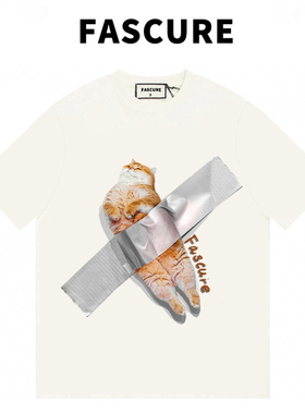 【FASCURE】粘人猫咪萌ins情侣夏日高定270G纯棉宽松女款圆领短袖